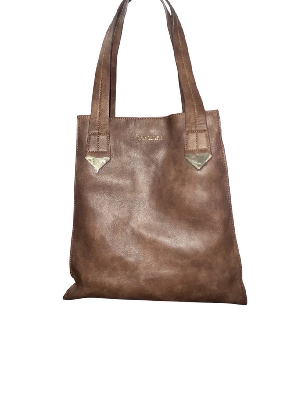 Vintage Steve Madden Distressed Brown Leather Tote Bag Y2K